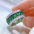 wholesale S925 Silver High-Carbon Diamond Emerald and Full Pave Diamond Stackable Ring for Women, Fashion Style-0-3
