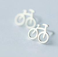 wholesale S925 Sterling Silver Cute Mini Bicycle Earrings, Korean Style Fashion Simple Bike Studs E1421-s925 silver pair 925 silver