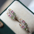 wholesale S925 Sterling Silver Dopamine Natural Tourmaline Ear Clasps, 3×4mm Tourmaline Studs, Live Broadcast Supply-0-1