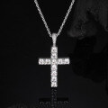 wholesale S925 Sterling Silver European and American Cross Pendant Moissanite Men's Unisex Trendy Classic Necklace-0-1