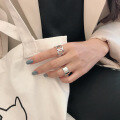 wholesale S925 Sterling Silver 781 Korean Version Ins Small and Unique Minimalist Wide Hollow Chain Open Ring Women's Versatile Finger Ring-0-3