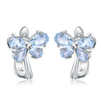 wholesale Designer Natural Topaz Earrings, New European and American Light Luxury S925 Silver Inlaid with Natural Colored Gemstone Stud Earrings-Sky Blue Topaz &gt; 925 Silver