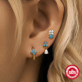 wholesale S925 Sterling Silver Fashion Floral Teardrop Crystal Turquoise C-Shaped Earring Set, Hot Selling-0-2