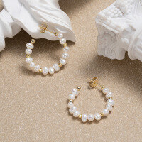 wholesale S925 Sterling Silver, 14K Gold, Natural Freshwater Pearl Elegant and Versatile Hoop Earrings Factory-14K gold, natural freshwater pearls &gt; 925 silver
