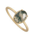 wholesale S925 Sterling Silver Gold-Plated Japanese Stylish Niche Design Ring with Natural Moss Agate for Women-0-5