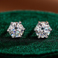 S925 Silver Six-Prong Earrings, Minimalist Style Moissanite Wedding Gift-50 points (empty)  925 silver