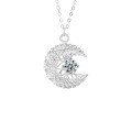 S925 Silver Cross-Border Dream-Weaving Moon Necklace with Moissanite Pendant-0-3
