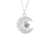 S925 Silver Cross-Border Dream-Weaving Moon Necklace with Moissanite Pendant-Dreamy Moon Necklace (White Gold)  30 Point Moissanite