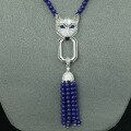 wholesale 925 Silver Gold-Plated Choker Necklace with High-Carbon Diamonds, Natural Lapis Lazuli Fox Pendant, Yang Zi Same Style Necklace for Women-0-2