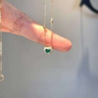wholesale 925 Sterling Silver Plated with 18K Gold Emerald Stone Heart Necklace for Women with Diamond Accents, Simple and Versatile Collarbone Chain That Brightens the Skin-Gold 925 silver