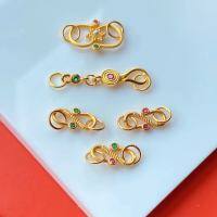 wholesale S925 silver gold-plated S-hook connector for DIY bracelets and necklaces, pure silver clasp for handmade red cord end fittings-Emerald