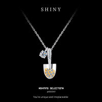 S925 Silver Shovel Series Small Spade Mossan Necklace for Women, Minimalist Luxury Design-S925 Sterling Silver + Zircon Two-Tone Gold Shovel  925 Silver