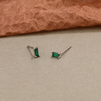 wholesale Sterling Silver Earrings, Ins European And American Minimalist Style, Retro Minimalist Square, Mini Color Zircon-E1745_White Gold Green Zirconium 925 Silver