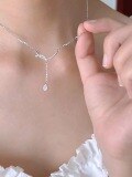 wholesale S925 Sterling Silver Drop-shaped Tassel Necklace for Women, Minimalist and Chic Summer Collarbone Chain-0-2