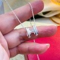 wholesale 999 Silver Fashionable and Luxurious Niche Design High-end Letter H Necklace with Mother-of-Pearl and Diamond Inlay for Collarbone-0-5