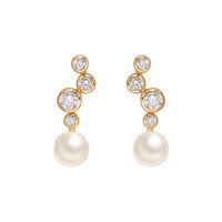 wholesale S925 silver plated with 14K gold, Dunli Jewelry French retro irregular pearl white zircon earrings-Pearl White Zirconium Irregular Earrings 925 Silver