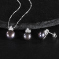 wholesale S925 Sterling Silver Black Natural Freshwater Pearl Jewelry Set, Fashionable and Lightly Luxurious Pearl Necklace and Earrings Two-Piece Set-0-0