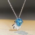 wholesale S925 Sterling Silver High Carbon Diamond Necklace for Women, Minimalist Aquamarine Square Colored Gemstone High Carbon Diamond Chain, Versatile Collarbone Necklace-0-2