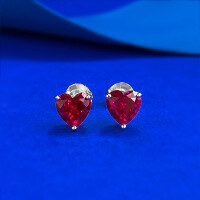 wholesale S925 Silver New Style 6*6 Red Diamond Heart Earrings, Pigeon Blood Red Heart, Simple and Sweet, Live Cross-Border-E566 Red Diamond Heart-Shaped Earrings 925 Silver