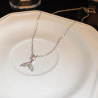 wholesale 925 Silver Angel Wing Teardrop Necklace for Women, Ins Light Luxury Fashion and Elegant Mermaid Collarbone Chain-xb1313-Fishtail Pink Diamond Necklace