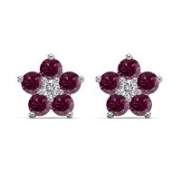 wholesale S925 Sterling Silver Women's Light Luxury New Floral Stud Earrings with Colorful Zirconia Design, Sweet and Fresh Style-White gold with red diamonds DY1D0390-SW-BO>925 silver