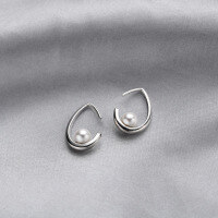 wholesale 925 Sterling Silver Korean-style Pearl Hollow Ear Hook Minimalist Fashion Niche High-end Drop Earrings Women Shell Pearl Earrings-Platinum>925 silver