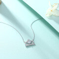 wholesale 925 Sterling Silver Crown Necklace for Women, European and American Fashion Princess Heart-shaped Zircon Pendant Love Heart Collarbone Chain-0-3