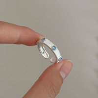 wholesale S925 Sterling Silver Korean Style Blue Zircon Ring for Women, Minimalist Ins Design with a Sense of Design, Trendy Band-Sterling silver