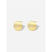 wholesale S925 Sterling Silver Vintage Italian Hand-brushed Minimalist Geometric Circular Frosted Earrings For Women-E3914-Gold 925 Silver