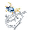 wholesale 925 Silver Italian Craftsmanship Designer Gemstone Ring, Natural Style Magpie Design with Genuine Topaz-0-5