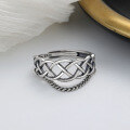 wholesale S925 Sterling Silver Retro Hollow-Out Woven Wrap Chain Fringe Ring, Edgy Euro-American Punk Style Hand Accessory-0-1