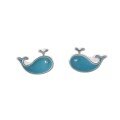 wholesale S925 Sterling Silver Maker's Handmade Enamel Colored Whale Stud Earrings, Minimalist Niche Design Cool Gift for Women-0-4
