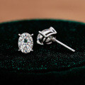 S925 Silver Four-Prong Oval Moissanite Wedding Earrings for Women-0-0