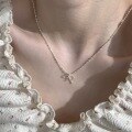 wholesale S925 Sterling Silver Sweet and Elegant Knot Bow Necklace with Irregular Design, Unique Fashion Choker Collarbone Chain-0-1