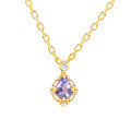 wholesale S925 Silver Plated 14K Gold Japanese Light Luxury Niche Tanzanite Ring/Earrings/Necklace Set-0-7