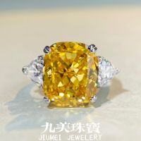 wholesale S925 Sterling Silver Ring for Women with Yellow Diamond, Luxurious and High-End Feel, Large Square-Cut High Carbon Diamond, European and American Cross-Border Live Streaming Hit-Yellow Diamond-CBJZ398 7