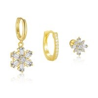 wholesale 925 Sterling Silver Snowflake Zircon Earrings For Women, Minimalist And Versatile-Single three-piece set 925 silver