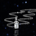 Sterling Silver Natural Blue Topaz Moissanite Necklace Pendant, 1 Carat, Geometric Emerald Cut-0-0