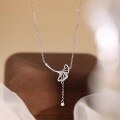 wholesale S925 Sterling Silver Shining Diamond Ginkgo Leaf Necklace for Women, Light Luxury Hollowed-out Tassel Leaf Collarbone Chain with Elegant Style-0-0