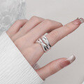 wholesale S925 Sterling Silver Korean Style Bold Line Crossed Layered Irregular Geometric Trendy Open Ring-0-3