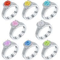 wholesale S925 silver 12ct round hundred-facet fire-cut ring pure silver set ring 8*8 color gem high carbon diamond ice-cut women's ring-Fireworks G-40 White US size 6#