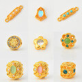 wholesale Metal sand gold hollow micro-inlaid cat's eye stone imitation jade turquoise double-eared hand plaque spacer bead hand DIY braided string beaded jewelry-0-0