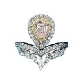 wholesale Metal material first: European and American new style simulated fancy diamond ring for women, set with 4*6mm pear-shaped pink diamonds, personalized full diamond fashion ring-0-4