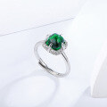 wholesale Platinum, Lab-Grown Sugarloaf Emerald, Small Retro Green Gemstone Ring, Exquisite Green Wave-0-2