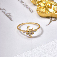 wholesale [White Gold Plated 925 Sterling Silver] Korean-style lady moon-set white zircon ring for women, factory supply wholesale-Moon White Zirconium Ring No. 15