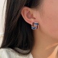 wholesale S925 Sterling Silver Korean Geometric Quadrilateral Drip Enamel Earrings for Women, Light Luxury Fashionable Elegant Earrings-0-3