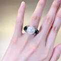 wholesale S925 Sterling Silver 12mm Mother-of-Pearl with Simulated Emerald Cabochon Engagement Ring for Women,-0-3