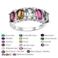 wholesale S925 Sterling Silver Natural Tourmaline Ring for Women, New Fashionable and Lightly Luxurious High-End Feeling Inlaid with Natural Gemstone Ring-Colored Crystal-Colorful US Size 6