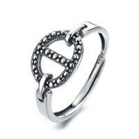 wholesale S925 sterling silver pig nose/individual interlocking circle ring trendy fashionable niche index finger ring-371FJ/A model weighs approximately 2.38g. Opening is adjustable.