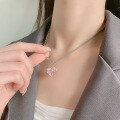 wholesale Metal material European and American style heart necklace for women, lightweight luxurydesign with micro-set pink zirconia collarbone chain, popular on TikTok and social media-0-3